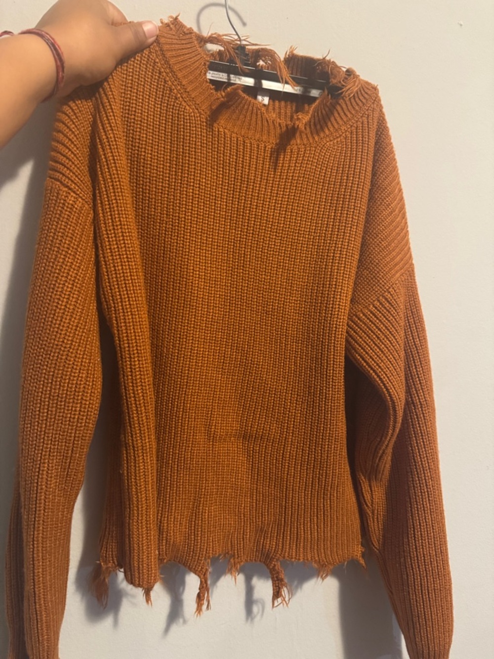Rust Distressed Knit Sweater - Women's Crewneck